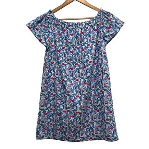 Vineyard Vines Off The Shoulder Blue Floral Flamingo Cotton Dress Size Small